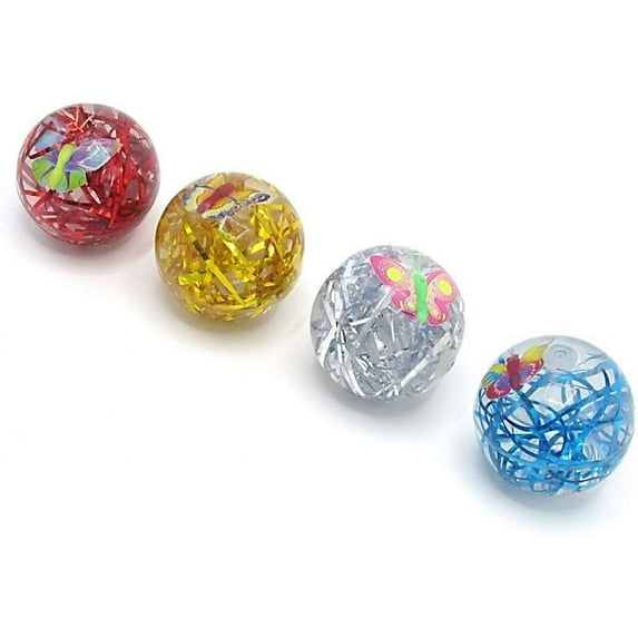 Dazzling Toys Clear Elegant Bouncing Balls with Ribbons and Animals Inside, 4 pack