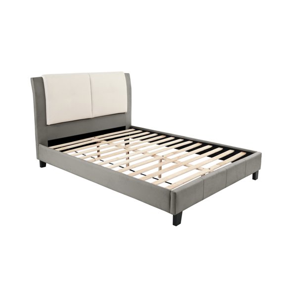Dazzling White & Grey Bed With Faux Leather And Solid Wood In Classy S Construction