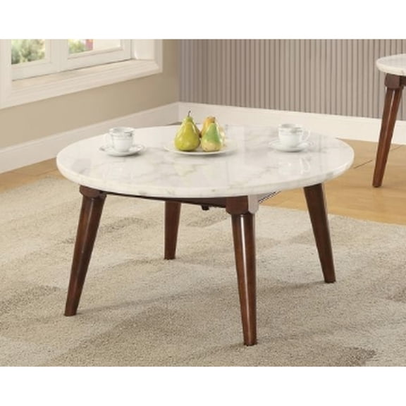 Dazzling White Marble Coffee Table With Walnut Finish Alluring Adorned Touch