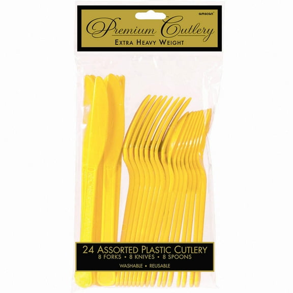 Dazzling Yellow Sunshine Assorted Plastic Heavyweight Cutlery - (Pack of 24) - Easy Clean-up and Brightening Your Celebration - Perfect for Any Events