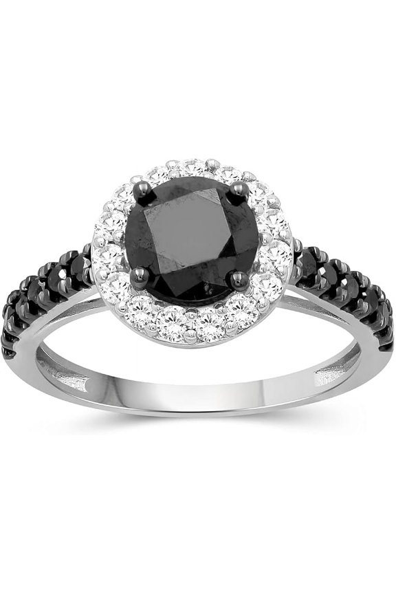 2.00 Ct Round Cut Black Diamond Engagement Wedding Thanksgiving Christmas Halo Ring 14K White Gold Plated 925 Sterling Silver For Women's -5