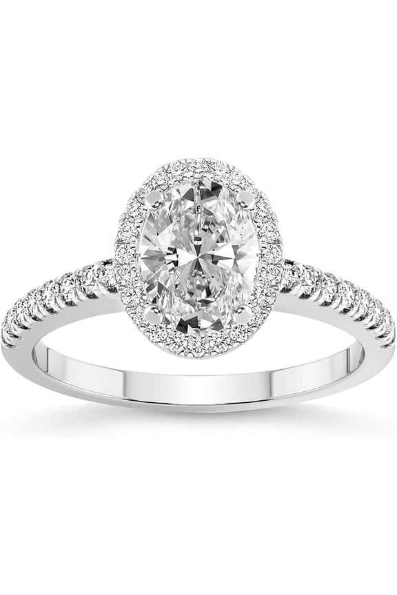 2.16 Ct Oval Cut White Diamond Engagement Wedding Thanksgiving Christmas Halo Ring 14K White Gold Plated 925 Sterling Silver For Women's -10