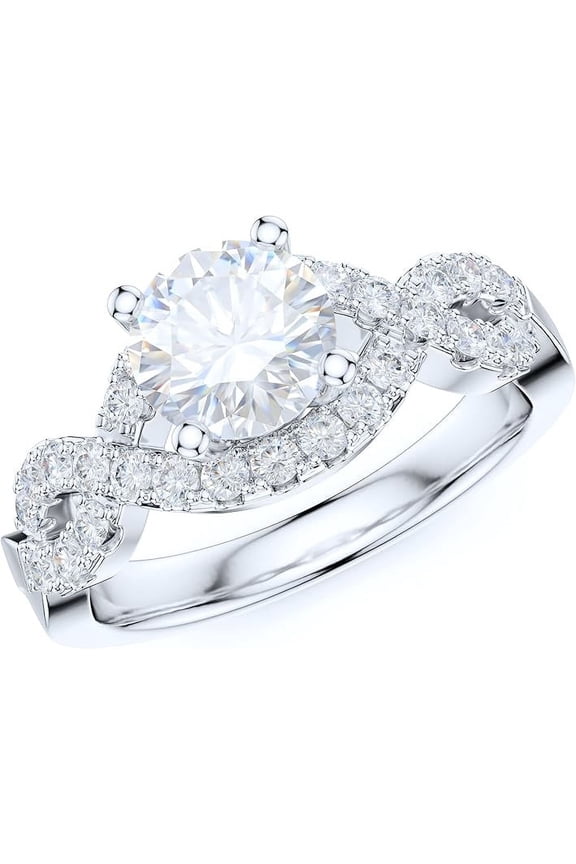 2.30 Ct Round Cut White Diamond Engagement Wedding Thanksgiving Christmas Halo Ring 14K White Gold Plated 925 Sterling Silver For Women's -5