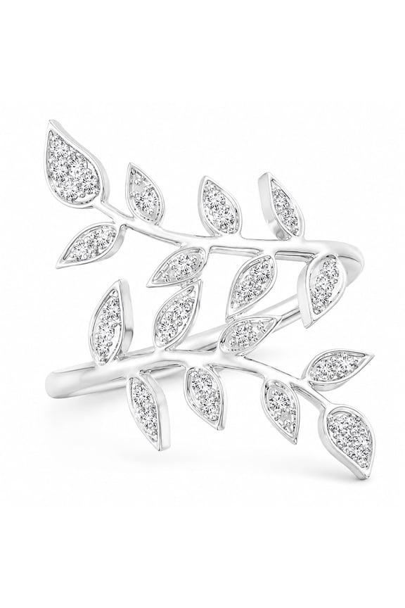 Dazzlingdaimonds 925 Sterling Silver Olive Leaf Vine Ring for Women, 14K White Gold Plated, Pave CZ-4.5