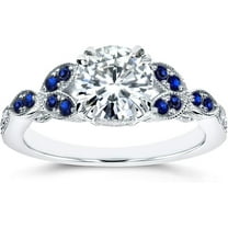 Dazzlingdaimonds Jewels 1.00 Ct Round Cut Sapphire & White Diamond Engagement Wedding Promise Eternity Band Ring 14K White Gold Plated 925 Sterling Silver For Women's -5.5