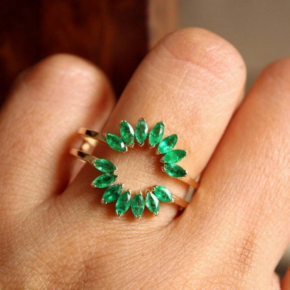 Dazzlingdaimonds Jewels 1.00 Ctw Marquise Cut Emerald Wedding Anniversary Engagement Wrap Band Ring 14K Yellow Gold Plated 925 Sterling Silver 925 Sterling Silver -5.5