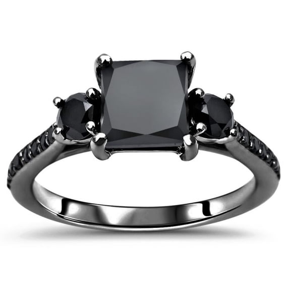 Dazzlingdaimonds Jewels 1.00Ct Princess Cut Black Diamond Engagement Wedding Band Ring 14K Black Gold Plated 925 Sterling Silver For Women's -5.5