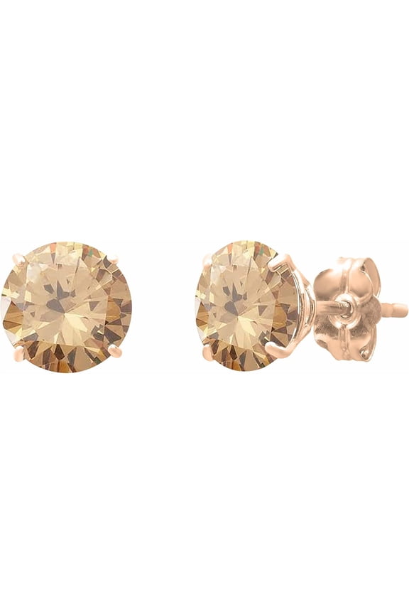 1.05 Ct Round Cut Brown Diamond Push Back Womens Stud Earring's 14K Rose Gold Plated 925 Sterling Silver For Women's