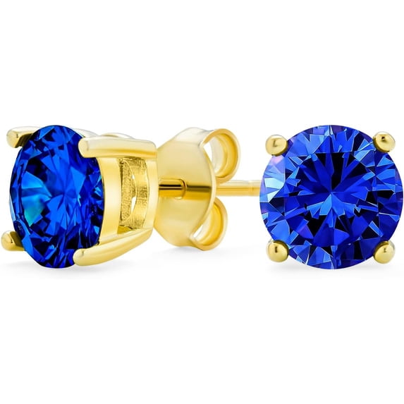 Dazzlingdaimonds Jewels 1.20 Ctw Round Cut Blue Sapphire Womens Stud Earrings 14K Yellow Gold Plated 925 Sterling Silver