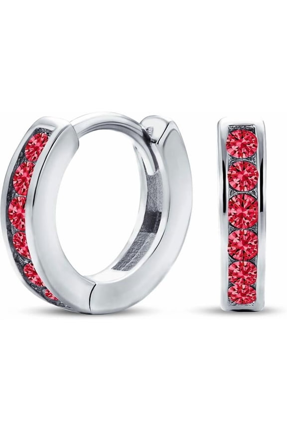1.20 Ctw Round Cut Red Ruby Womens Hoop Earrings 14K White Gold Plated 925 Sterling Silver