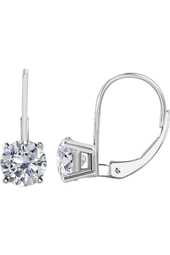 1.30 Ct Round Cut White Diamond Lever Back Drop Earring' For Women's 925 Sterling Silver 14K White Gold Plated