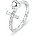 thumbnail image 1 of Dazzlingdaimonds Jewels 1.40Ct Round Cut White Diamond Engagement Wedding Anniversary Promise Heart Cross Band Ring 14K White Gold Plated 925 Sterling Silver For Women's -8.5, 1 of 3