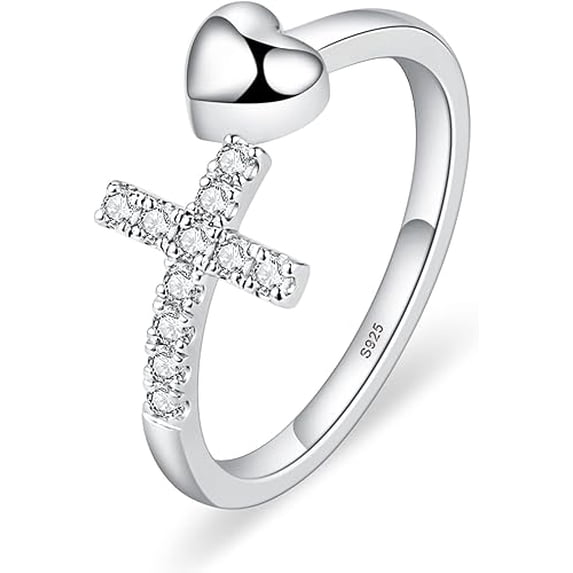 Dazzlingdaimonds Jewels 1.40Ct Round Cut White Diamond Engagement Wedding Anniversary Promise Heart Cross Band Ring 14K White Gold Plated 925 Sterling Silver For Women's -8.5
