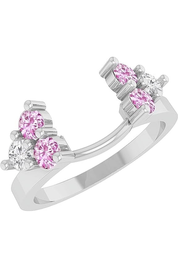 1.50 Ct Round Cut Pink Sapphire Engagement Thanksgiving Christmas Enhancer Guard Wrap Ring 14K White Gold Plated 925 Sterling Silver For Women's -9