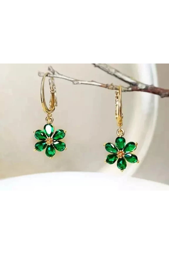 1.55 Ctw Pear Cut Emerald & Diamond Engagement Drop Earrings 14K Yellow Gold Plated 925 Sterling Silver For Womens