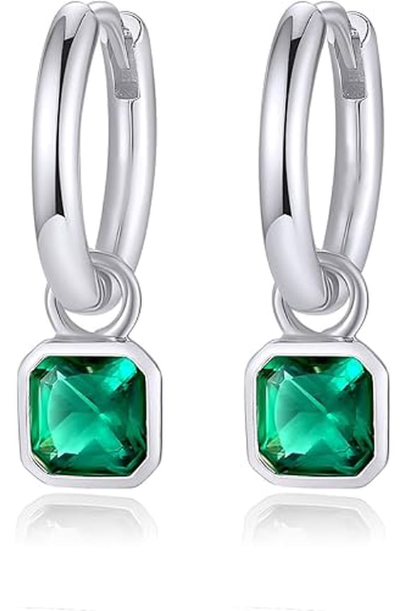 1.75 Ctw Asscher Cut Emerald & Diamond Engagement Wedding Christmast Drop Dangle Earring's 14K White Gold Plated 925 Sterling Silver For Women's