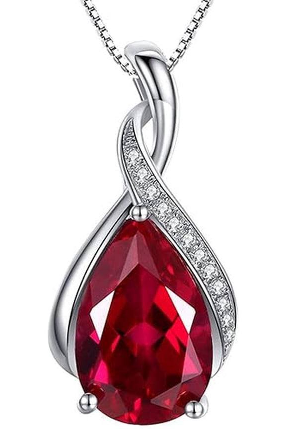 12 Ctw Pear Cut Red Ruby Womens Pendant With Chain 14K White Gold Plated 925 Sterling Silver