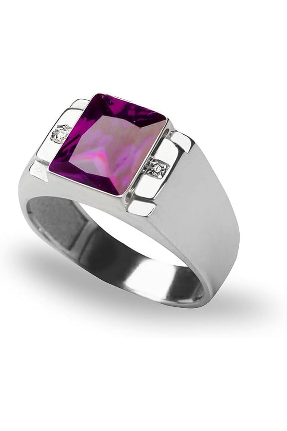 14K White Gold Plated 1.50 Ct Emerald Cut Purple Amethyst Wedding Engagement Band Pinky Ring 925 Sterling Silver For Men's -8