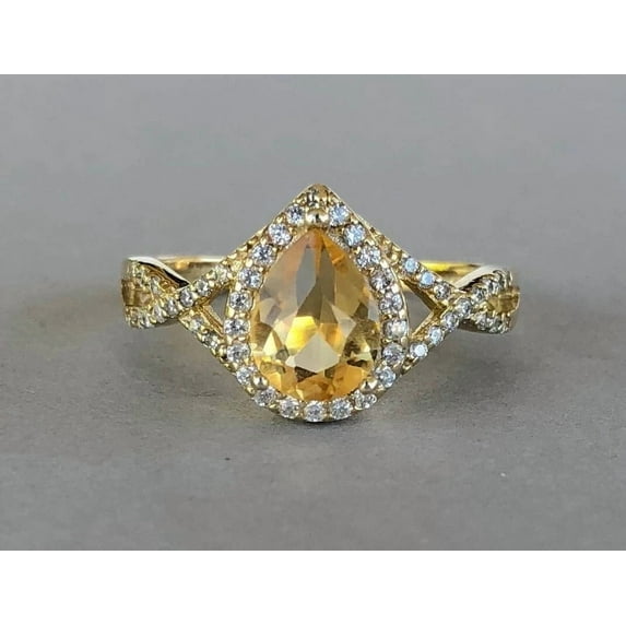 Dazzlingdaimonds Jewels 14K Yellow Gold Plated 925 Sterling Silver 2.00 Ct Pear Cut Citrine & Diamond Engagement Wedding Christmas Thanksgiving Ring For Women's -4.5