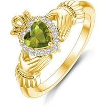 Dazzlingdaimonds Jewels 2.00 Ct Heart Cut Peridot and White Diamond Engagement Wedding Irish Claddagh Promise Band Ring 14K Yellow Gold Plated 925 Sterling Silver For Women's -6