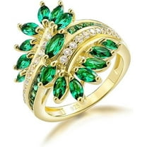 Dazzlingdaimonds Jewels 2.00 Ct Marquise Cut Emerald & Diamond Engagement Wedding Cluster Band Ring 14K Yellow Gold Plated 925 Sterling Silver For Women's -4.5