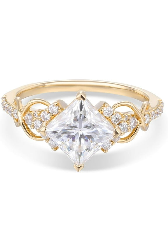 2.00 Ct Princess Cut White Diamond Engagement Wedding Promise Eternity Band Ring 14K Yellow Gold Plated 925 Sterling Silver For Women's -9