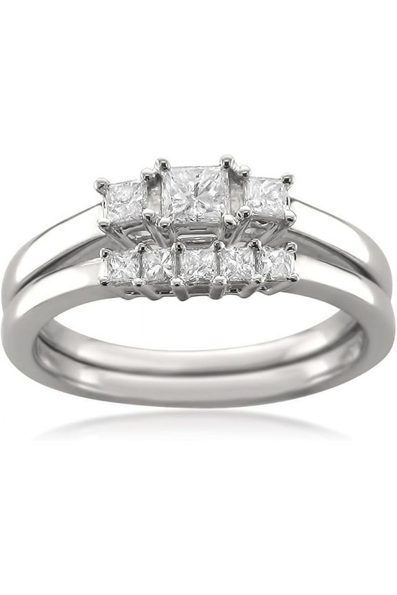 2.00 Ct Princess Cut White Diamond Engagement Wedding Thanksgiving Christmas Bridal Ring Set 14K White Gold Plated 925 Sterling Silver For Women's -6