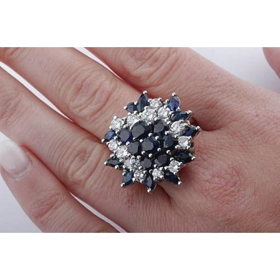 Dazzlingdaimonds Jewels 2.00 Ct Round Cut Sapphire & White Diamond Engagement Wedding Promise Cluster Band Ring 14K White Gold Plated 925 Sterling Silver For Women's -5.5