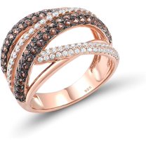 Dazzlingdaimonds Jewels 2.00 Ct Round Cut Brown & White Diamond Engagement Wedding Promise Crisscross Band Ring 14K Rose Gold Plated 925 Sterling Silver For Women's -9.5