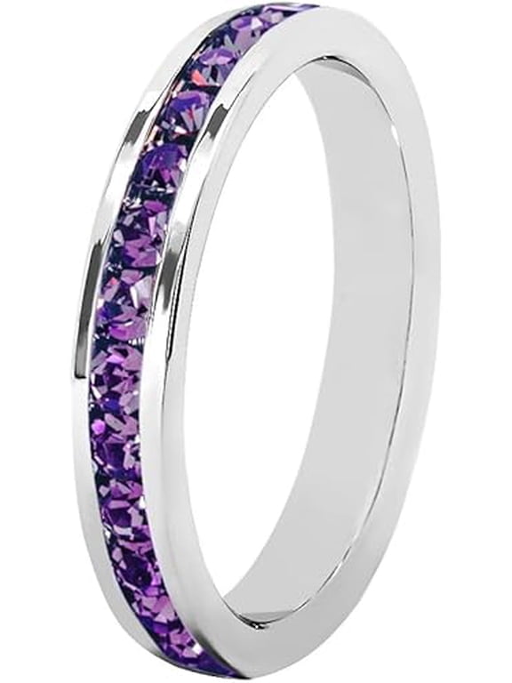 2.00 Ct Round Cut Purple Amethyst Womens Band Engagement Ring 14k White Gold Finish-9.5