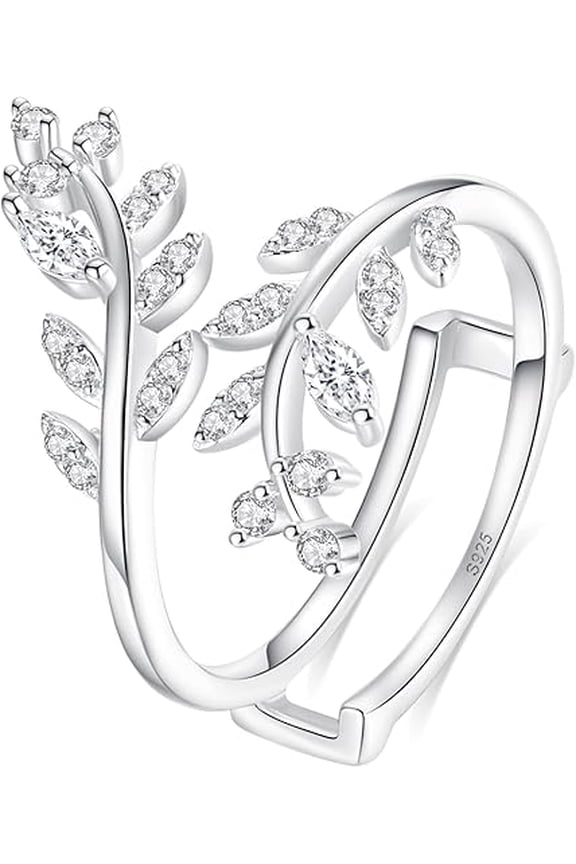 2.00 Ct Round Cut White Diamond Engagement Wedding Christmas Open Leaves Enhancer Wrap Guard Ring 14K White Gold Plated 925 Sterling Silver For Women's -6.5