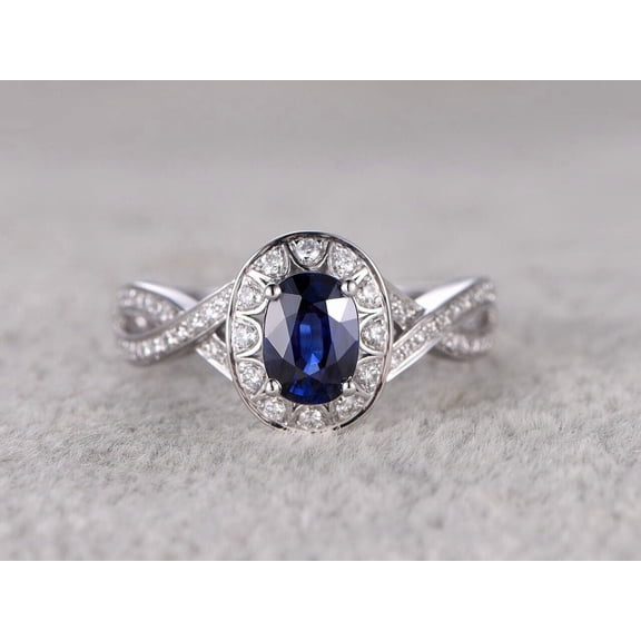 Dazzlingdaimonds Jewels 2.00 Ctw Oval Cut Sapphire And White Diamond Wedding Anniversary Band Ring 14K White Gold Plated 925 Sterling Silver 925 Sterling Silver -4