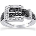 thumbnail image 1 of Dazzlingdaimonds Jewels 2.00 Ctw Round Cut Black And White Diamond Wedding Anniversary Belt Buckle Band Ring 14K White Gold Plated 925 Sterling Silver 925 Sterling Silver - 7.5, 1 of 4