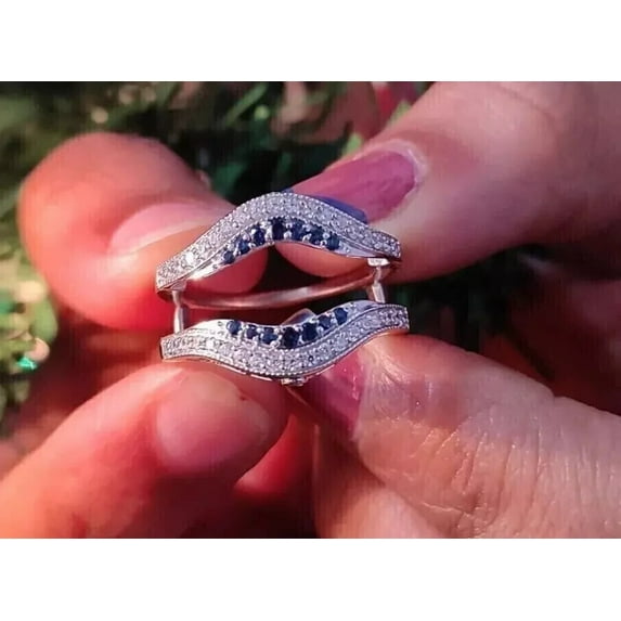 Dazzlingdaimonds Jewels 2.00 Ctw Round Cut Sapphire & Diamond Wedding Anniversary Engagement Wrap Band Ring 14K White Gold Plated 925 Sterling Silver 925 Sterling Silver -7.5