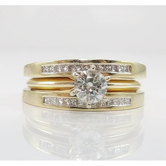 Dazzlingdaimonds Jewels 2.00 Ctw Round Cut White Diamond Wedding Anniversary Engagement Bridal Set Ring 14K Yellow Gold Plated 925 Sterling Silver 925 Sterling Silver -6