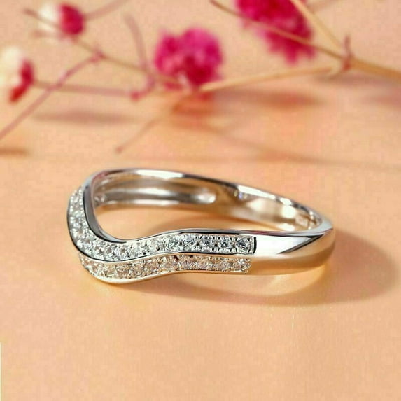 Dazzlingdaimonds Jewels 2.00 Ctw Round Cut White Diamond Wedding Anniversary Engagement Curved Shaped Band Ring 14K White Gold Plated 925 Sterling Silver 925 Sterling Silver -4