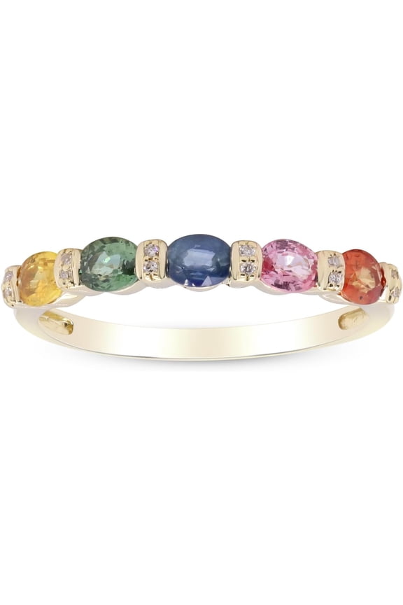 2.00Ct Oval Cut Rainbow Sapphire Diamond Engagement Wedding Band Ring 14K Yellow Gold Plated 925 Sterling Silver For Women's -7