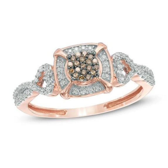 Dazzlingdaimonds Jewels 2.10 Ct Round Cut Champagne and White Diamond Engagement Wedding Promise Cluster Band Ring 14K Rose Gold Plated 925 Sterling Silver For Women's -7
