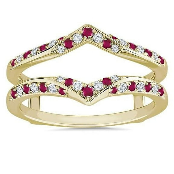 Dazzlingdaimonds Jewels 2.25 Ct Round Cut Red Ruby & Diamond Engagement Thanksgiving Christmas Enhancer Wrap Guard Ring 925 Sterling Silver 14K Yellow Gold Plated For Women's -4