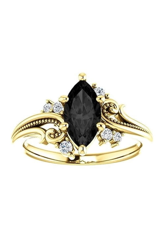 2.30 Ct Marquise Cut Black Diamond Wedding Engagement Thanksgiving Christmas Vintage Halo Ring 14K Yellow Gold Plated 925 Sterling Silver For Women's -9