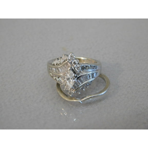 Dazzlingdaimonds Jewels 2.30 Ctw Marquise Cut White Diamond Wedding Anniversary Engagement Bridal Set Ring 14K White Gold Plated 925 Sterling Silver 925 Sterling Silver -4.5