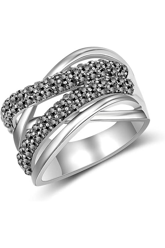3.00 Ct Round Cut Black Diamond Engagement Wedding Promise Crisscross Band Ring 14K White Gold Plated 925 Sterling Silver For Women's -8