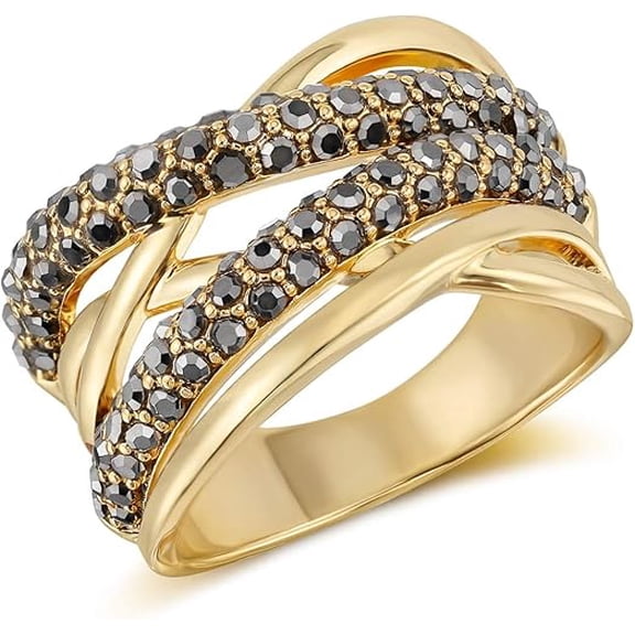 Dazzlingdaimonds Jewels 3.00 Ct Round Cut Black Diamond Engagement Wedding Promise Crisscross Band Ring 14K Yellow Gold Plated 925 Sterling Silver For Women's -6