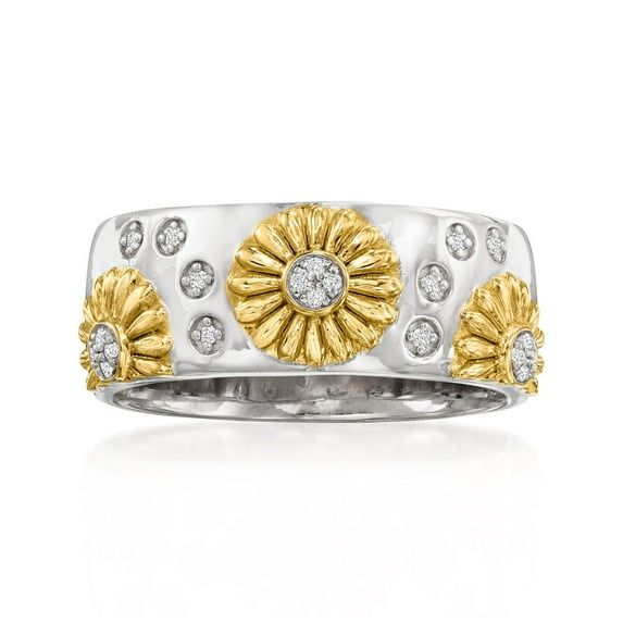 Dazzlingdaimonds Jewels 3.00 Ct Round Cut White Diamond Engagement Wedding Sunflower Band Ring 14K Two Tone Gold Plated 925 Sterling Silver For Women's -4