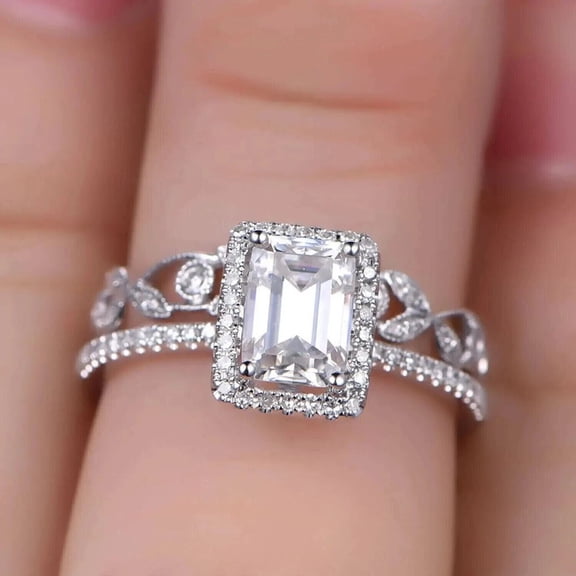 Dazzlingdaimonds Jewels 3.00 Ctw Emerald Cut White Diamond Wedding Anniversary Engagement Bridal Set Ring 14K White Gold Plated 925 Sterling Silver 925 Sterling Silver -5