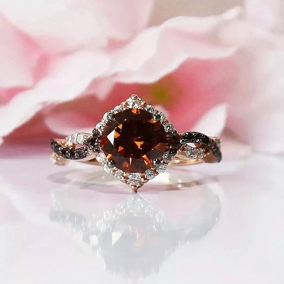 Dazzlingdaimonds Jewels 3.00 Ctw Round Cut Brown & White Diamond Wedding Anniversary Band Ring 14K Rose Gold Plated 925 Sterling Silver 925 Sterling Silver -9