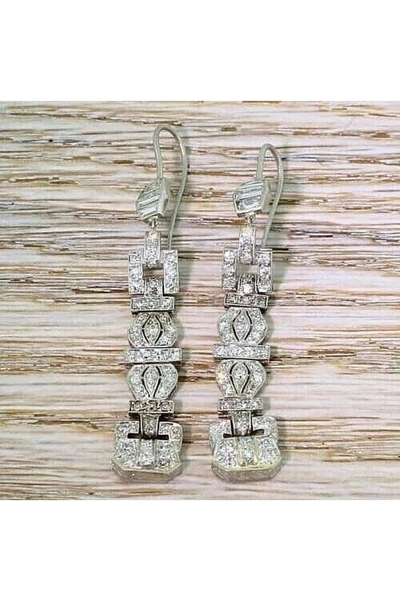 3.00 Ctw Round Cut White Diamond Engagement Drop Earrings 14K White Gold Plated 925 Sterling Silver For Womens