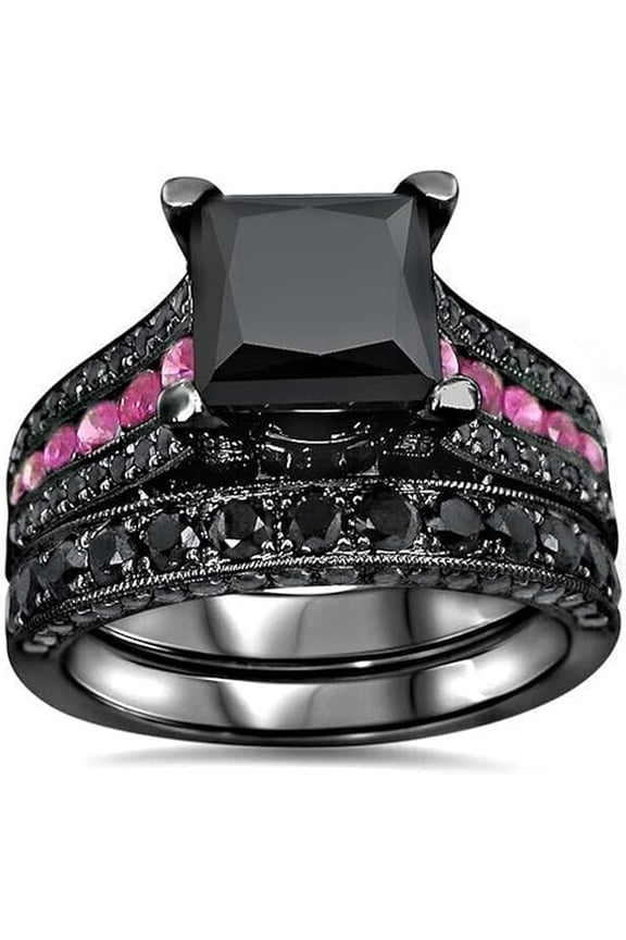 4.00 Ct Black CZ Diamond Bridal Ring Set Black Plated 925 Sterling Silver Wedding Ring for Women-4