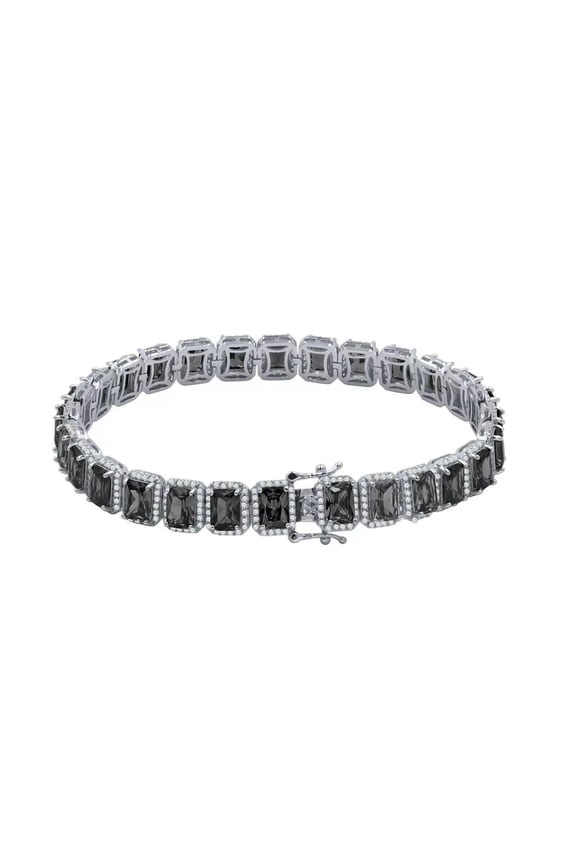 7.00 Ctw Emerald Cut Black Diamond Womens Tennis Bracelet 14K White Gold Plated 925 Sterling Silver