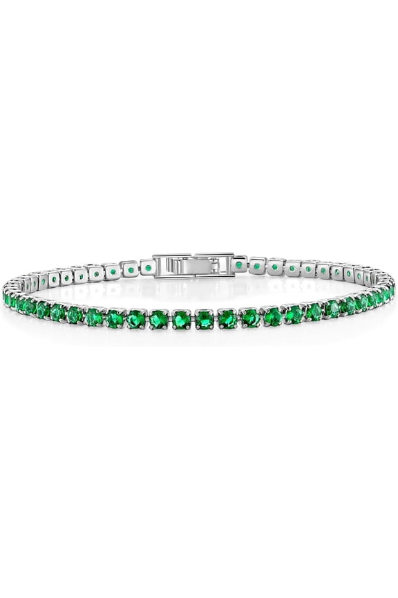 7.00 Ctw Round Cut Green Emerald Womens Tennis Bracelet 14K White Gold Plated 925 Sterling Silver